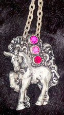 Pewter Unicorn Pendant Necklace Pink Purple Gemstone Gallo 1992 Rare Vintage New