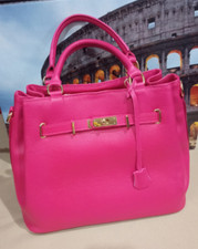 Maxi borsa OFFICE BAG donna rosa fucsia a mano  e tracolla in VERA PELLE