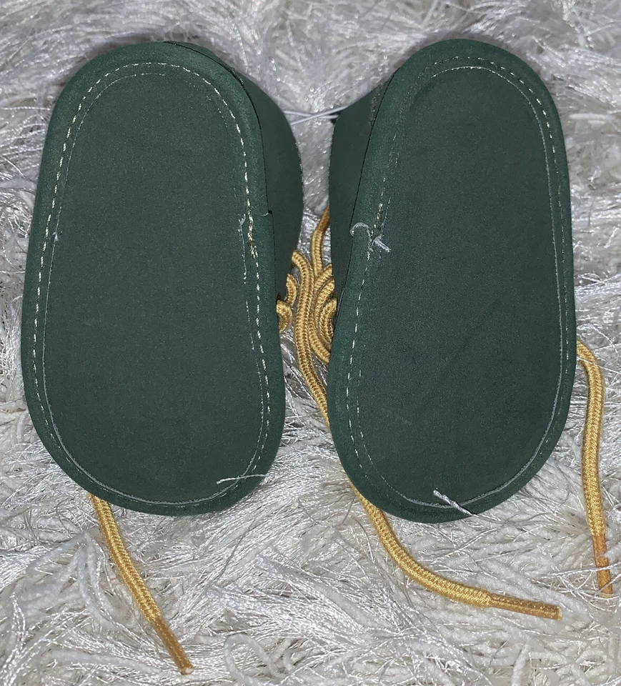 Koala Bear Talla 1 Bebé Niños Imitación Gamuza Botín Botas Verde Oliva Amarillo Encaje Foto 3 de 4