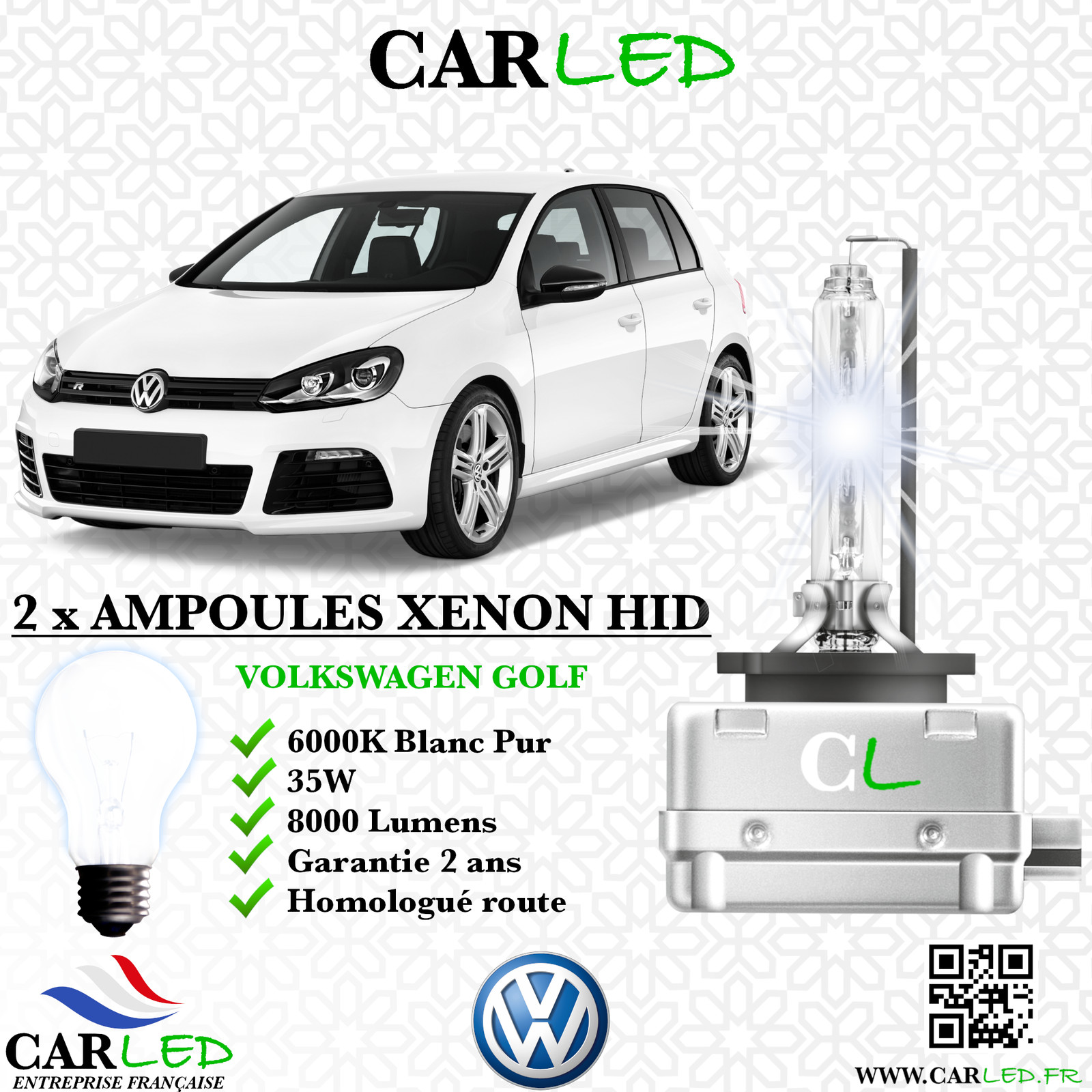 Kit HID Xénon 35W Golf 6 CARLED Éclairage Premium 8000lm