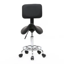Saddle Shape Adjustable Salon Stool with Back Black New