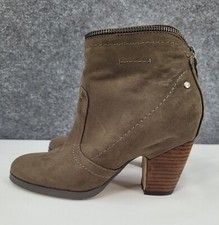 Crown Vintage Booties Womens 6 M Block Heel Zipper Back Stud Green Vegan Suede