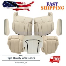 Both Side Leather Seat Cover Light Tan With Foam Pad For 2000-2002 Chevy Tahoe