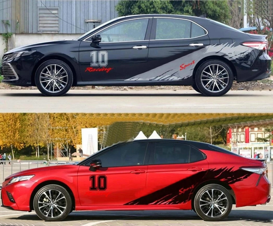 Pegatina gráfica de coche a rayas deportivas de carreras para Toyota Camry Corolla calcomanía de puerta lateral Foto 2 de 4