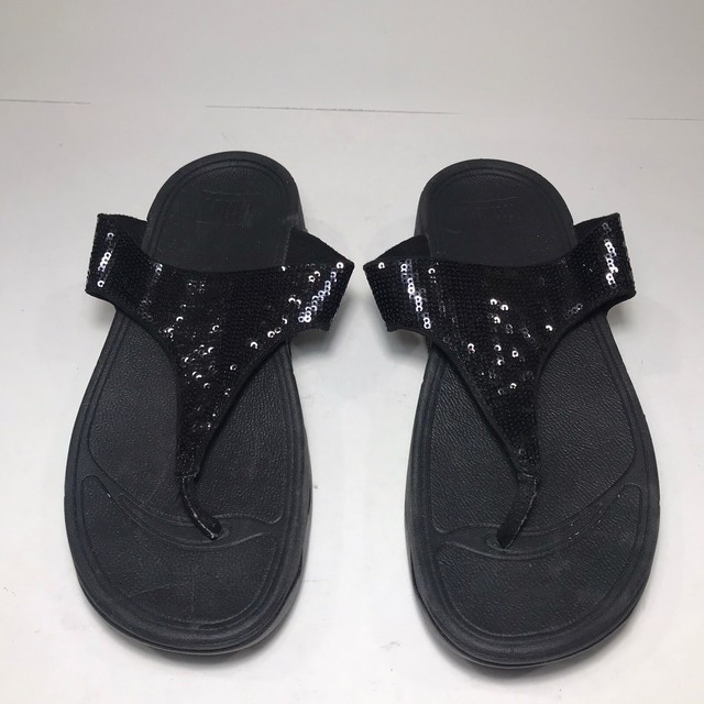 Womens Fitflops Size 7 Black Shimmer Sandal Flipflop | eBay