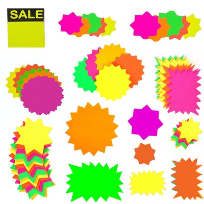 Packung fluoreszierende Flash Sterne/Karten helle Neonfarben Einzelhandel Display Etiketten