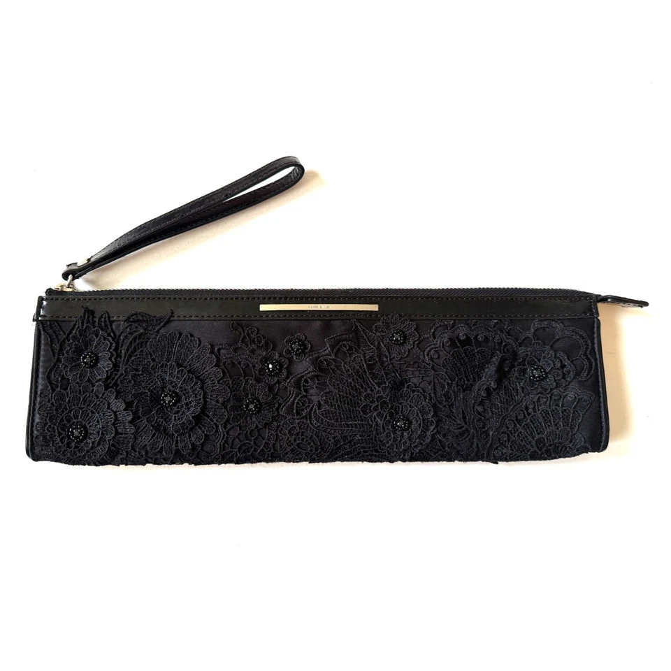 Bolso sin asas Karen Millen negro de encaje con cuentas floral rectangular elegante Foto 2 de 4