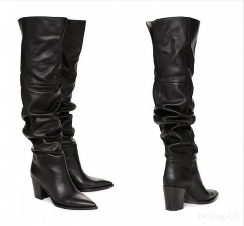 Women Slouch Boots Pointy Toe Block 