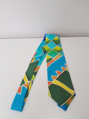 Vintage Elaine Rippon handbemalte blau/grün Mix Seidenkrawatte neu