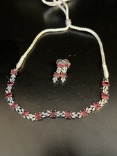 Pink Indian Pakistani Jewelry Set Necklace With Earrings