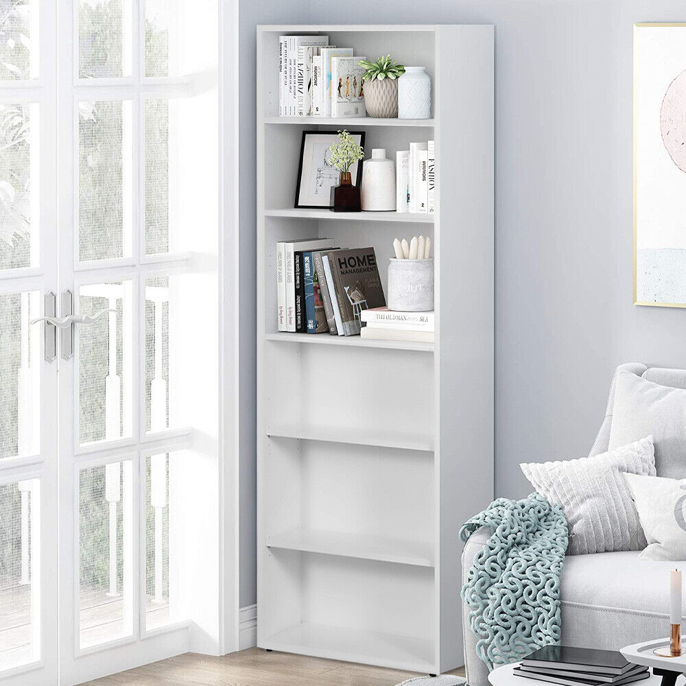 Estantería Librería alta 6 compartimentos madera blanca lacada para oficina y sa