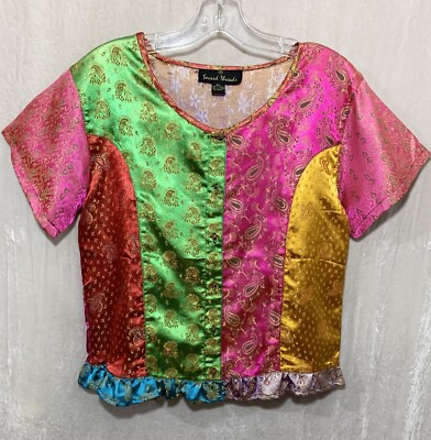 Sacred Threads Satin Patchwork Princess Seam Top M L