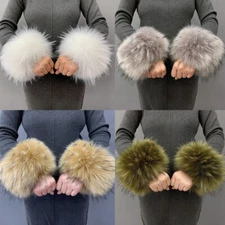 Women Fluffy Faux Mink Fox Fur Cuffs Winter Warm Arm Warmer Bracelet Fur Gloves