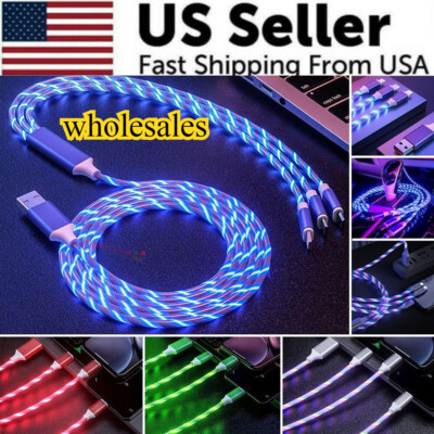 3 in 1 LED Light Up Fast Charging Charger Cable USB For iPhone Android Type C
