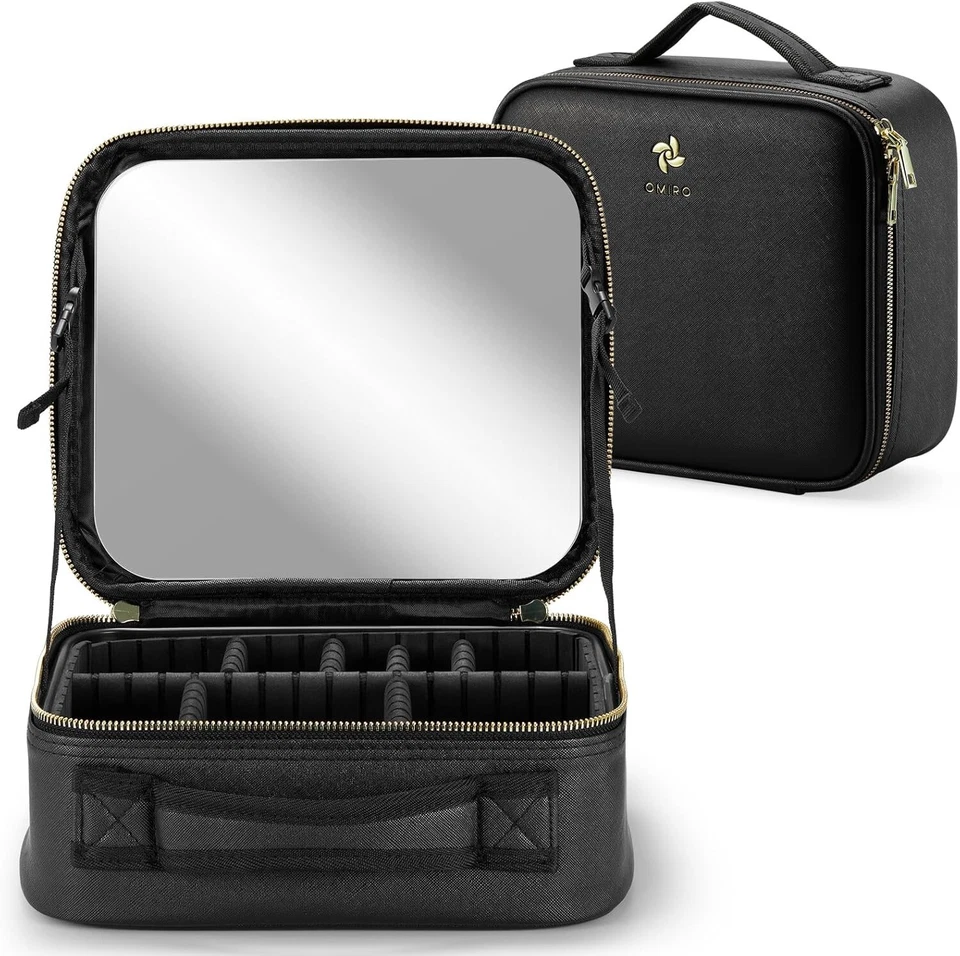omiro kosmetiktasche mit großem spiegel, professionelle make up tasche mit sc...