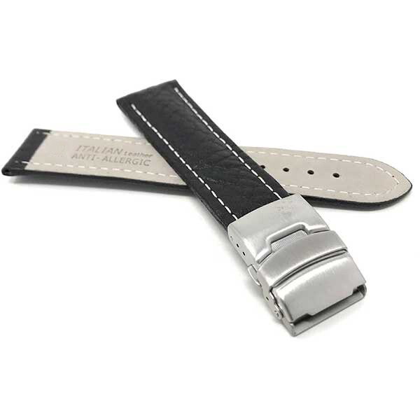 20mm Top Grain Leather Deployment Watch Band for Seiko Discover More image 5