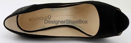 $140 BOUTIQUE 9 CARY Black Suede Glitter Designer Open Toe EVENING Pumps 8 - Picture 4 of 5