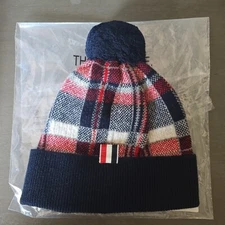 Thom Browne Cashmere Madras Beanie Hat Unisex Adults One Size