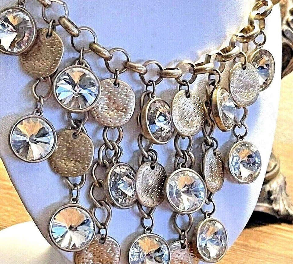 "Collar vintage multicapa cristal perla transparente monedas martilladas 32"" tono dorado" Foto 2 de 4
