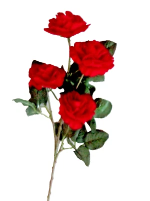 MARKENLOS SAMTROSEN-ZWEIG rot 37cm 4Blütenköpfe 7cm Schmuck Dekor Geschenk Wohnkultur Deko