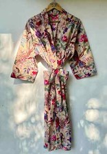 Indian Handmade 100 Cotton Floral Printed Bath Robe Dressing Gown Long Kimono