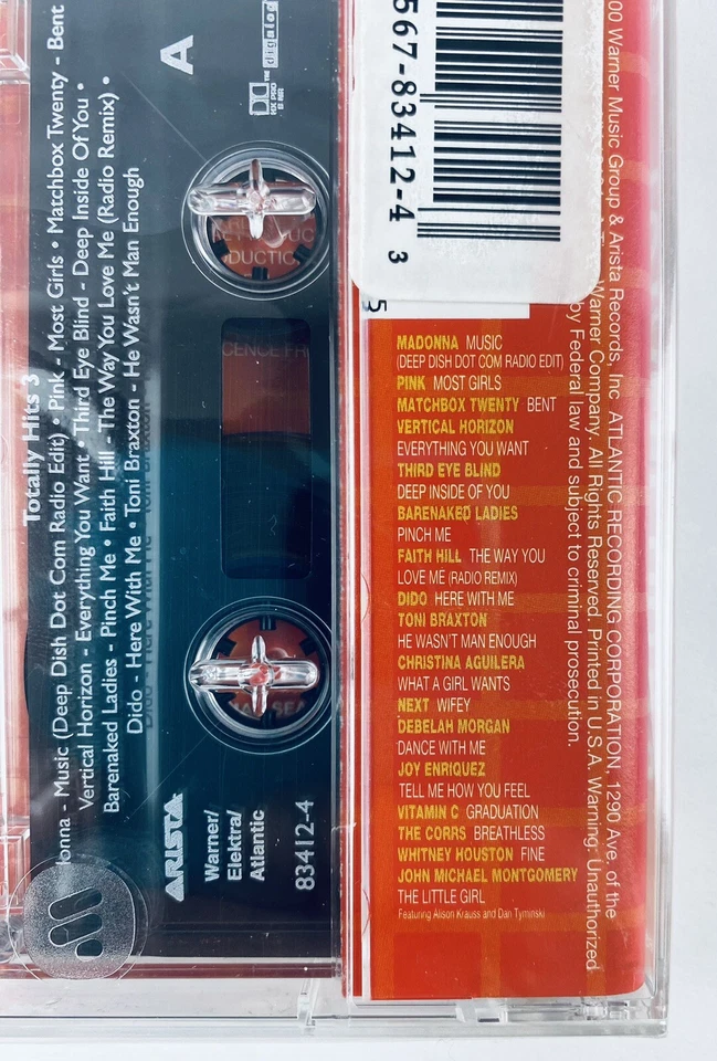 Totally Hits 3 Compilation Cassette Tape SEALED Madonna Pink Matchbox 20 Corrs - Image 3 of 4