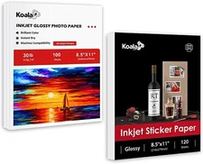 220 Sheets Koala Photo Paper 8.5x11 Glossy + Sticker Paper for Inkjet Printers
