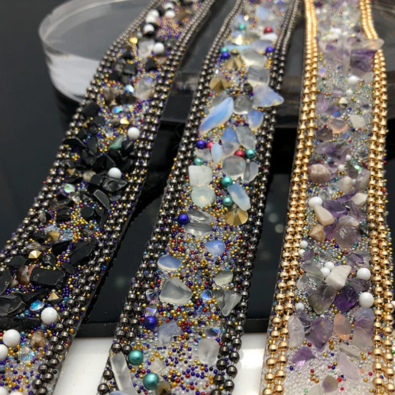 1m Rhinestone Trim Hotfix Stone Beaded Ribbon Edging Iron on Applique DIY Decor - Image 2 of 4