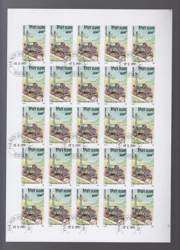 Trains Locomotives 1991 Vietnam Used 7 v Complete set Imperf X 25 - 7 SHEETS - Picture 7 of 8