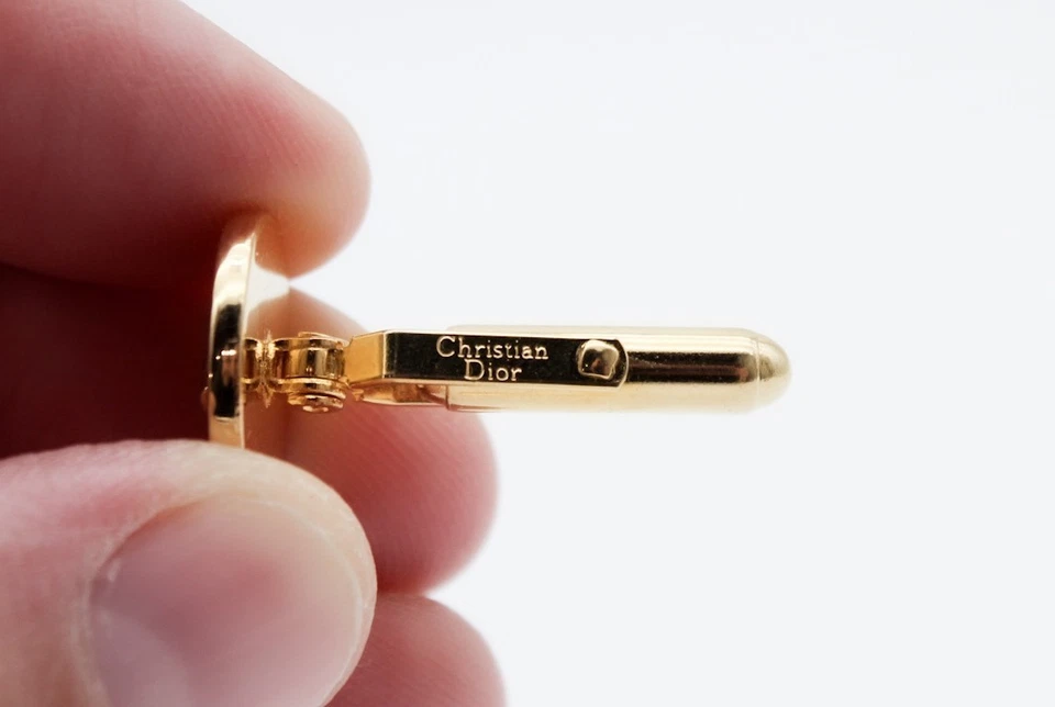 Christian Dior Designer Vintage Black Enamel Gold Tone Men's Cufflinks - Image 2 of 4