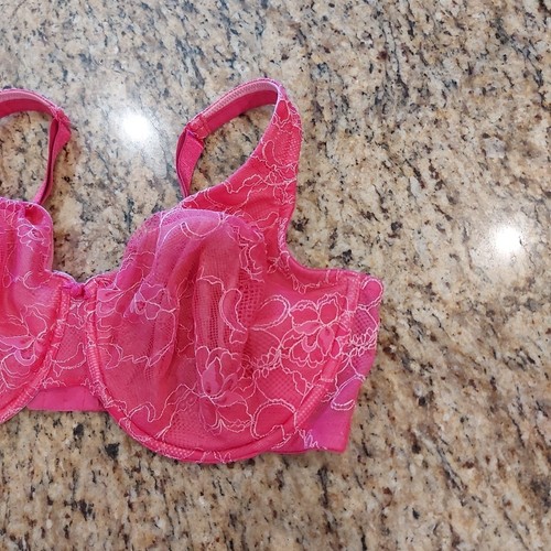 CACIQUE Women's Bra 40DDD Pink Lace Overlay Unlined Full Coverage UW Adj Strap - Picture 2 of 23
