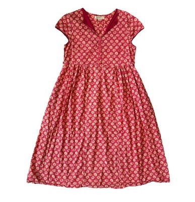 April Cornell Vtg Cotton Midi A-Line Dress Size S Red Ditsy Floral Cottagecore