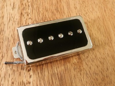 HUMBUCKER SIZED P90 NECK PICKUP ALNICO 4 MAGNETS BLACK ENCASED IN CHROME