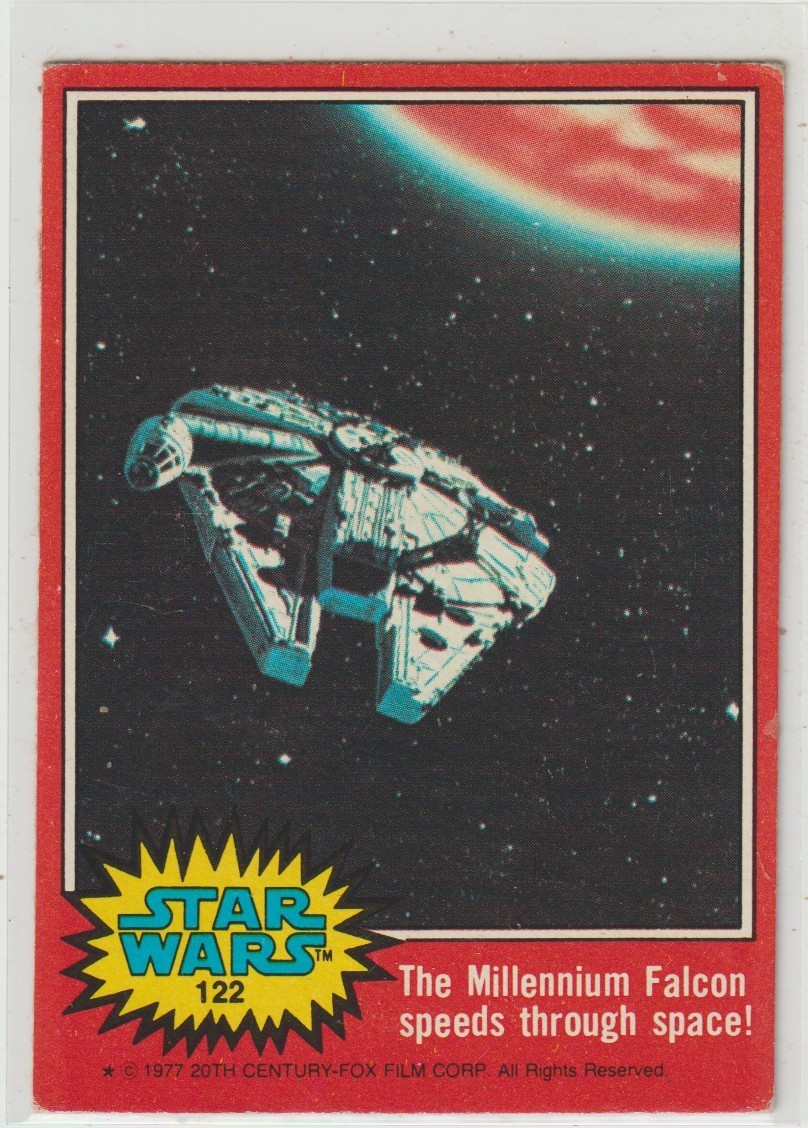 The Millennium Falcon speeds through space! #122 Star Wars 1977 Topps trading card — raw and PSA graded price guide