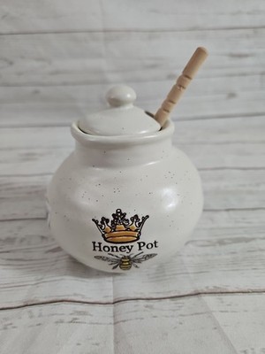 Spectrum Designz Stoneware Honey Pot Queen Bee With Lid And Honey Dipper NWT