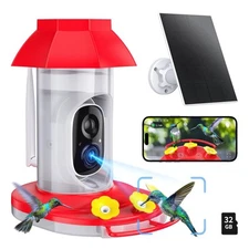 Hummingbird Feeder with Camera Solar Powered W/32G Card, AI Identify Bird Spe 