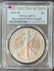 2023-W Burnished American Silver Eagle PCGS SP70 FDOI Flag Label *FREE SHIPPING