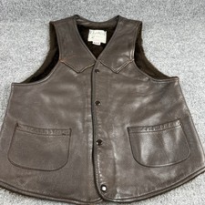 VTG 80s Deer Wear Brown Leather Motorcycle Retro Westrn Biker Grunge Vest MEN 42
