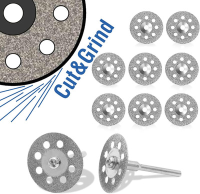 10 Pcs Diamond Cutting Wheel Cut off Discs Coated Rotary Tools W/Mandrel 22Mm fo