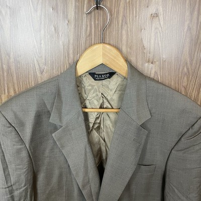 Jos A Bank Blazer Jacket Mens 40R Beige Brown Solid Wool Smooth Two Buttons