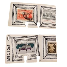 2 Mixed Media Collage Mini Art Card Original VTG Rotary Index Stamps Lot 2017