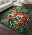 Tiger Jungle Area Rug | Tropical Green Hand-Tufted Carpet7X10 9X12 | Artistic An