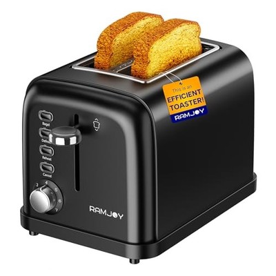 RAMJOY BLACK TOASTER 2 SLICE EXTRA WIDE SLOT TOASTER - BLACK