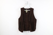 Vintage 60s 70s Boho Chic Womens Medium Distressed Riveted Suede Leather Vest