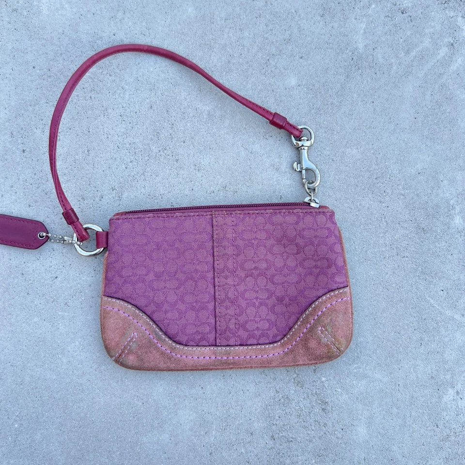 Coach | Cartera sin asas vintage monograma púrpura rojo cuero gamuza Y2K pequeña Foto 2 de 4