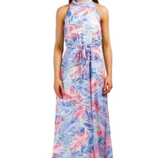 NICOLE MILLER sleeveless pastel pink purple blue watercolor floral maxi NWT Sz 8