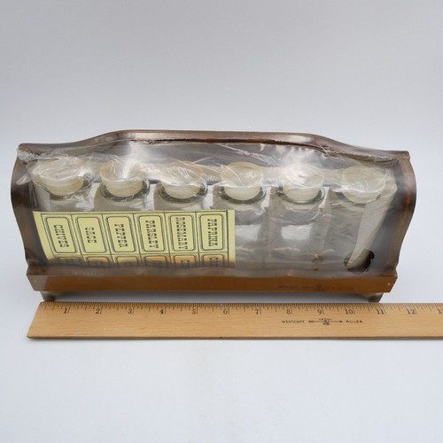 Wood Spice Rack 6 Clear Glass Spice Jars Shakers Labels New in Package - Bild 10 von 11