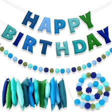 2 Pcs 118 Inch Pre Strung Happy Birthday Felt Banner with Ball Garland Reusable