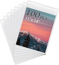 Acid-Free Picture Sleeves, 100Pack Crystal Clear Storage Bags for 11X14 Art Prin