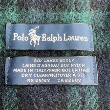 Polo Ralph Lauren Lambs Wool Blend Scarf Blue Green Black Tartan Plaid Classic